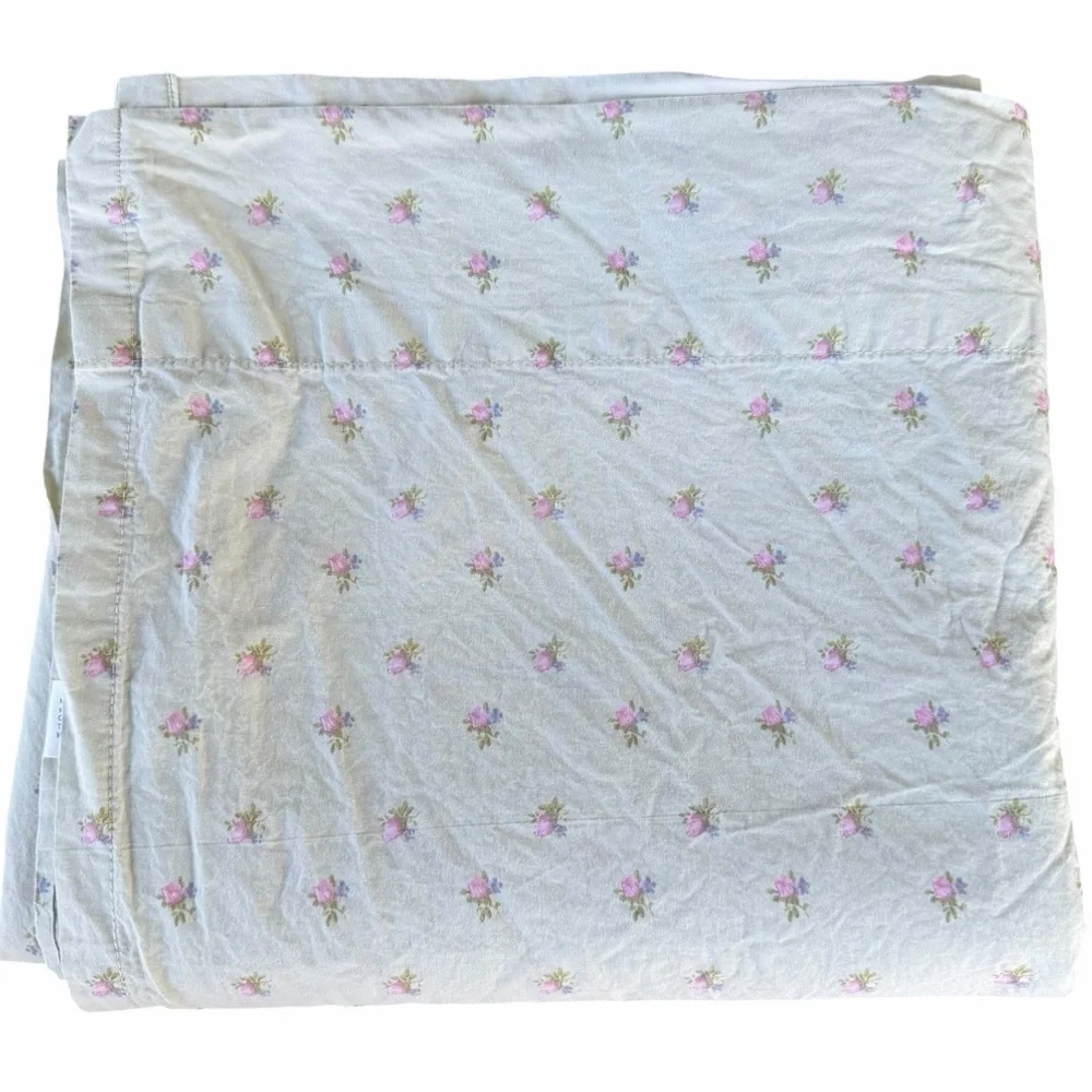 Simply Shabby Chic Blush Beauty King Size Flat Sheet Green Pink Rosebuds Cotton